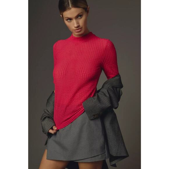 Anthropologie Maeve Sheer Mesh Mock Neck Top Pink Rose Size M - Picture 1 of 7